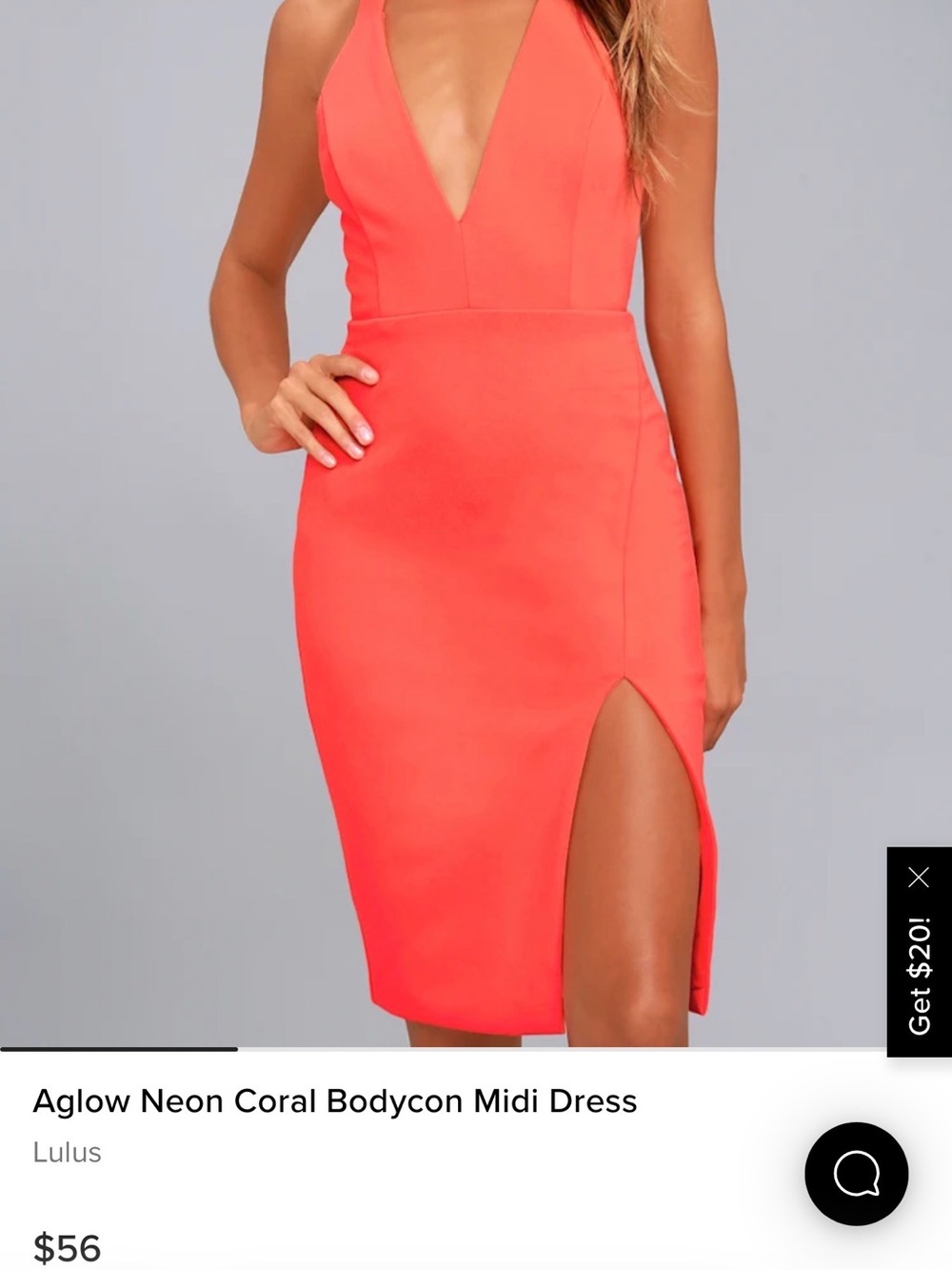 Lulus Aglow Neon Coral Bodycon Midi Dress- Medium